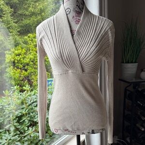 INC International Concepts Cream Ribbed Knit Sweater